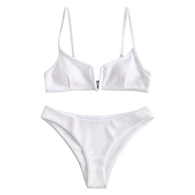 ZAFUL - Bikini para mujer con tirantes en V Blanco S