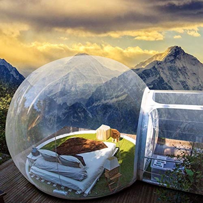 INFLATELINES Transparent Viewing 360° Dome Inflable Carpa de Burbujas para Acampar al Aire Libre (3/4/5m) con 2m de túnel Simple y Ventilador