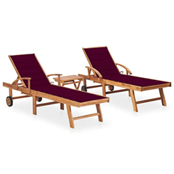 Beyamis Tumbonas 2 Unidades Madera Maciza de Teca con mesita y cojín(10) en oferta