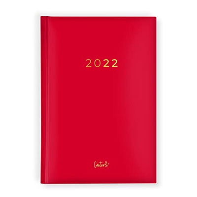 •Casterli - Agenda Anual 2022 Basic Edition, Día página - Básica pastel. (Rojo cereza) con tapa forrada y acolchada, las letras 2022 stamping en dorad