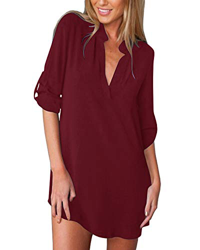 ZANZEA Camisas Mujer Sexy Casual Gasa Camisa Suelta Cuello V Manga Larga Blusa Tops Tallas Grandes Elegante Invierno Camiseta en oferta