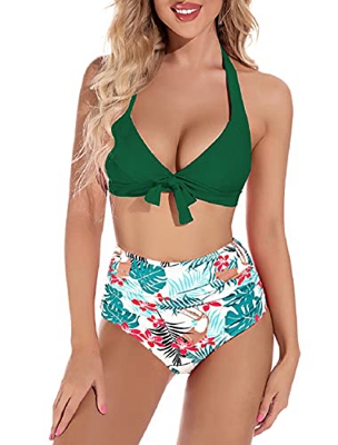 Voqeen Mujeres Cintura Alta Trajes de Baño Bowknot Delantero Bañador de Conjunto de Bikini Push up Sujetador Acolchado Traje de baño Bikini para Mujer