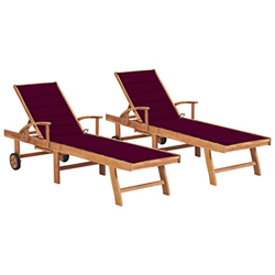 Beyamis Tumbonas 2 Unidades Madera Maciza de Teca con cojín Rojo Tinto en oferta