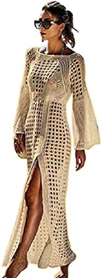UMIPUBO Vestido de Playa Mujer Suelto Pareos Playa V-Cuello Camisolas y Pareos Ganchillo Vendaje Bikini Traje de Baño Cover up Tunica Talla Grande (Al
