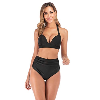 Bikini Elegante High Waist Traje de Baño Conjunto Halter Sexy para Mujer Ropa de Playa Sin Espalda Ajustable Dos Piezas de Bikini Acolchado Bañador Ne
