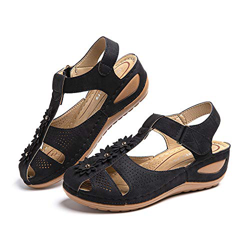 Sandalias Mujer Cuña Comodas Mules Planas Sandalia Cerrada con Pulsera Tacon Casual Zapatos de Playa Retro 4 Negras 37 EU en oferta