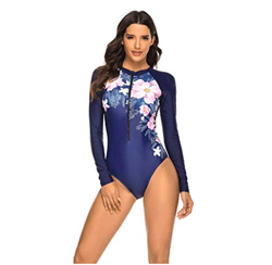 Beachkini Mujer Surf Ropa Una Pieza Traje de Baño Manga Larga Bañador Rashguard (M, Blue Flower) características