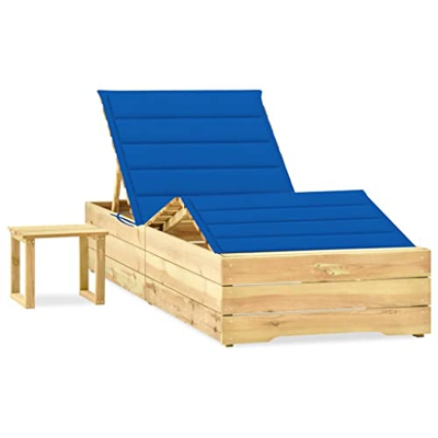 Beyamis Tumbona de jardín con Mesa y cojín de Madera de Pino impregnada(56