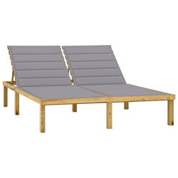 Beyamis Tumbona Doble y Cojines Grises Madera de Pino impregnada en oferta