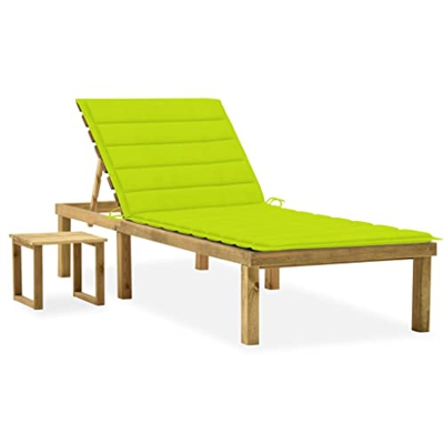 Beyamis Tumbona de jardín con Mesa y cojín de Madera de Pino impregnada(12