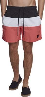 Urban Classics Color Block Swimshorts Camiseta de natación, Multicolor (Coral/Blk/Wht 01321), L para Hombre