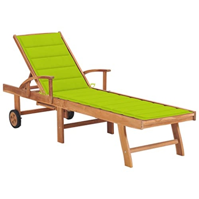 Beyamis Tumbona de Madera Maciza de Teca con cojín Verde Brillante