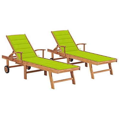 Beyamis Tumbonas 2 uds Madera Maciza de Teca con cojín Verde Brillante