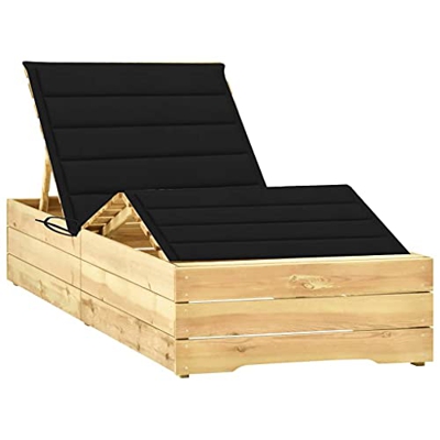 Beyamis Tumbona con cojín Negro Madera de Pino impregnada D