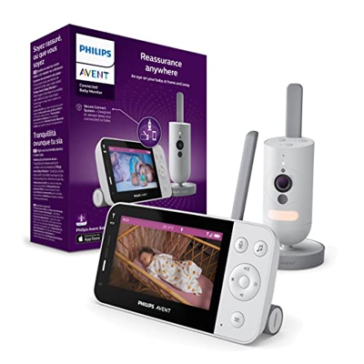 Vigilabebés conectado Philips Avent, con cámara Full HD, sistema de conexión segura y aplicación Baby Monitor+ incluida, SCD923/26, Blanco, Gris