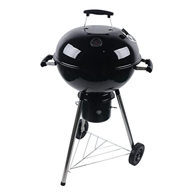 Barbacoa redonda de carbón vegetal, diámetro de 47 cm, parrilla redonda con tapa, barbacoa con termómetro y suministro de aire ajustable para jardín, 