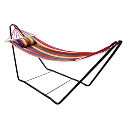 Hamaca de rayas con soporte de metal que incluye almohada y bolsa de lona, para interior/exterior, jardín, camping y patio de viaje, capacidad de peso precio