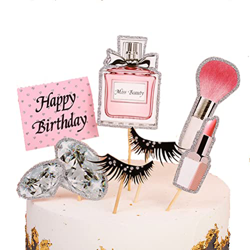MiaLover 28 unidades Happy Birthday Topper Glitter Makeup Tortendeko cosméticos Cupcake Picks Lipstick Perfume Pastel Topper Pestañas Diomand Pastel D características
