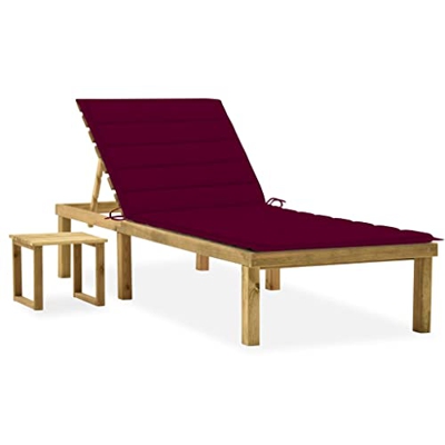 Beyamis Tumbona de jardín con Mesa y cojín de Madera de Pino impregnada(10