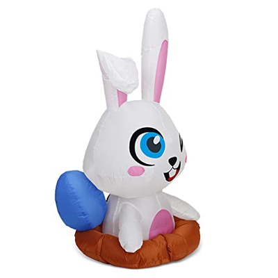 Qserd Conejito Inflable de Pascua para Exteriores, Encantador Conejito Inflable de 3.9 pies con Luces LED integradas, Conejito Feliz de Pascua Inflabl
