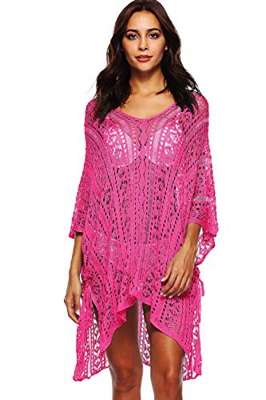 UMIPUBO Mujer Ropa de Baño Crochet Vestido de Playa V Cuello Camisolas y Pareos Bikini Cover up (Caliente)