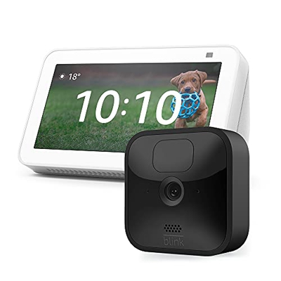 Echo Show 5 (2.ª generación, Blanco) + Blink Outdoor Cámara de seguridad HD (1 cámara)