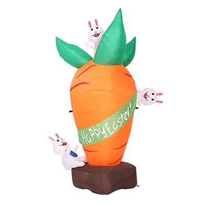 HXTSWGS Decoración inflable de Pascua al aire libre, accesorios decorativos de diseño de patio, conejo inflable lindo con decoración de zanahoria para