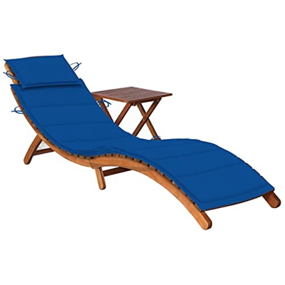 Beyamis Tumbona de jardín con Mesa y cojín Madera Maciza de Acacia(11)