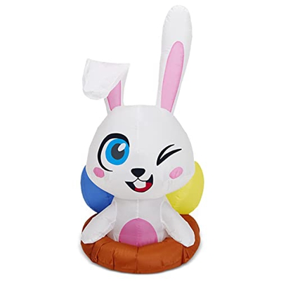 Gujugm Decoración Inflable de Pascua al Aire Libre - Conejito de Pascua Tradicional de 3.9 pies con un entrecerrado para Fiestas de Pascua, al Aire Li