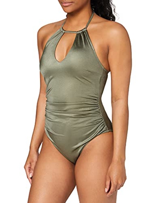 Marca Amazon - IRIS & LILLY Bañador Moldeador Mujer, Verde (Shiny Sagebrush), M, Label: M