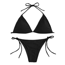 Conjunto de Bikini de Dos Piezas para Mujer Acolchado Color Sólido Dividida Traje de Baño Conjuntos Sujetador Acolchado con Talle Alto Triangulo Tanga características