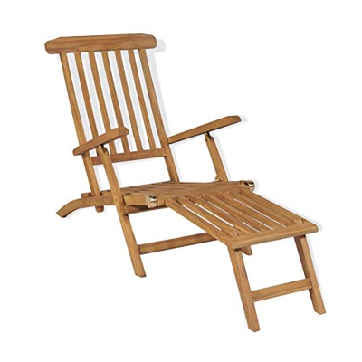 BIGTO Tumbona con reposapiés de Madera Maciza de Teca para jardín (158 x 61 x 90 cm)