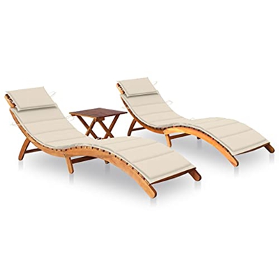 Beyamis Tumbonas con Mesa y Cojines 2 uds Madera Maciza de Acacia (4)