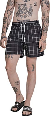 Urban Classics Check Swim Shorts, Pantalones Cortos para Hombre, Negro (Black/White 00826), 5XL