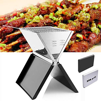 Barbacoa de carbón de acero inoxidable, portátil, parrilla de mesa, parrilla de picnic, parrilla plegable para camping, marco plegable, parrilla de ca