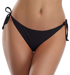 SHEKINI Mujeres Clásico Ruched Ajustable Ambos Lados Ties-up Cintura Baja Parte Inferior del Bikini （S,Fondo-Negro） en oferta