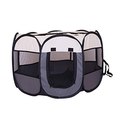 NX Casetas de perro al aire libre portátil Corral de perros para perros plegable interior cachorro gatos mascota jaula octogonal valla 73x73x43cm gris