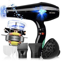 Secador De Pelo, 3000W Profesional Salon Negativo Ion Secador De Pelo,2 Velocidades 3 Ajustes De Calor,Con Boquilla Recolectora+Difusor+Peine,Cuidado  características