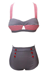Bslingerie® Traje de baño de bikini de cintura alta retro vintage push up, Cuadros - Cuadros, M precio