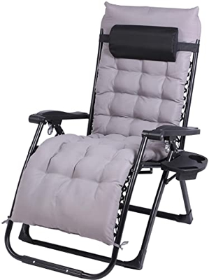 CLP Tumbona Peabody Reclinable De Acero Inoxidable I Silla para Jardín Plegable con Cojín Acolchado & Reposacabezas, Color:Gris
