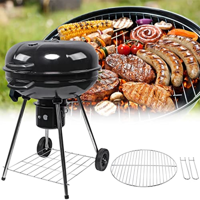 Barbacoa de carbón vegetal, diámetro de 58 cm, con tapa, para camping o jardín