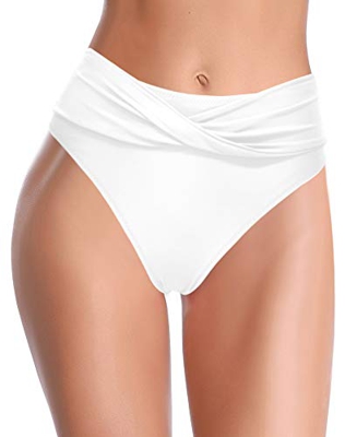 SHEKINI Traje de Baño para Mujer Abdominal Cintura Alta de Bikini Pantalones de natación Ruched Color Sólido Bañadores Retro Ropa de Playa Bikini Brag