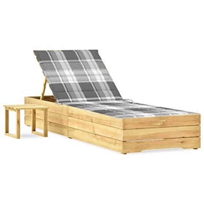 Beyamis Tumbona de jardín con Mesa y cojín de Madera de Pino impregnada(45