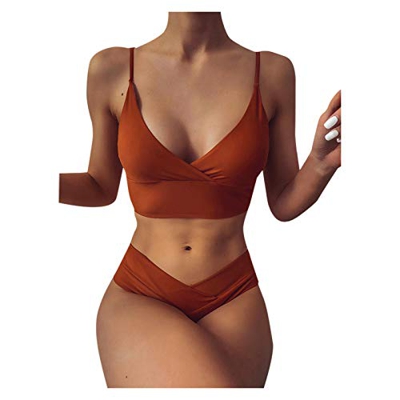 2021 Nuevo Mujer Conjuntos de Bikinis Color sólido Push Up Trajes de Baño de Tanga spa Mujer dos piezas Ropa de Playa Sexy Conjunto de Bikinis Tankini