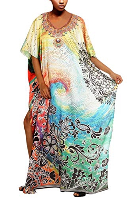 YouKD Vestido Bohemio Maxi de Verano Kaftan para Mujer Bikini de Playa Kimono Largo Talla única