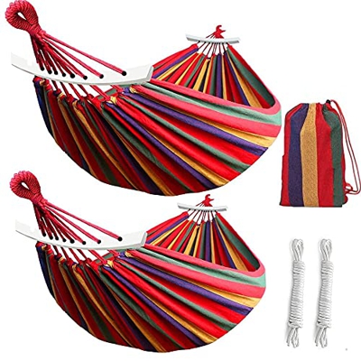 2 hamacas de camping, con cuerda colgante, bolsa de transporte, tiras de madera para protección antivuelco, 2 tamaños a elegir, para jardín, camping, 