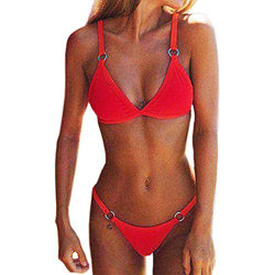Bipily Conjuntos de Bikinis para Mujer Color Sólido Traje De Baño Bikini Triángulo Tanga 2 Piezas Traje de baño brasileño Push-Up Traje de baño-Rojo-M en oferta
