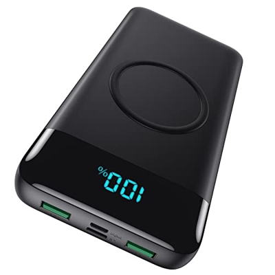 AXNEB【Alta Capacidad Real 26800mAh】 Batería Externa Inalámbrico Power Bank Carga Rápida QC 4.0 Cargador Portátil inalambrico Pantalla LCD con 4 Salida