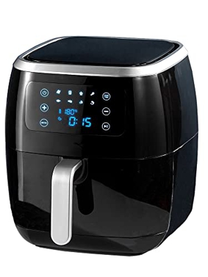 6 litros XXL Freidora sin Aceite Air Fryer, silenciosa menos de 40dB, 8 presets, 1800W, 40 + receta, 44.5x38x35 cm, negro