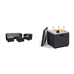 Shaf Manhattan | Set Muebles De Jardin De Color Grafito | Fabricado En España con Materiales Reciclados, Antracita + Keter Ice Cube Mesa Nevera para J en oferta